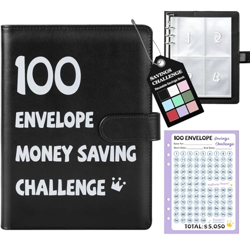 Black A5 Money Saving Challenge Binder with 100 Envelopes & Tracker - Fabmaker