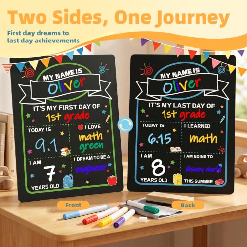 VUSIGN Double-Sided First & Last Day of School Chalkboard Sign with 5 Markers