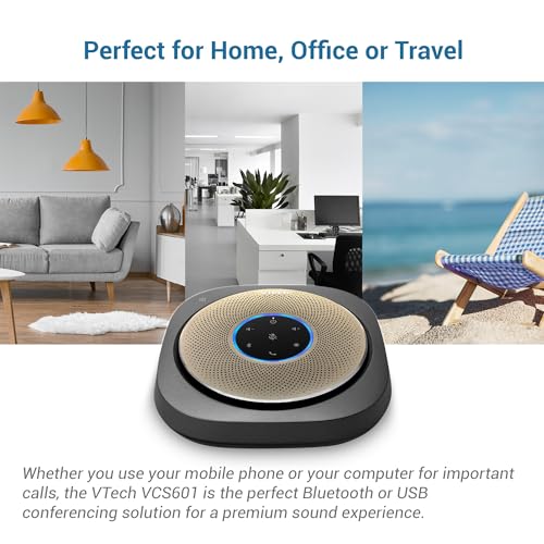 VTech VCS601-2 Bluetooth Conference Speakerphone - 360¡Æ Premium Voice Pickup with 6 Microphones, Smart NFC Connect, 24H Call Time with HD Audio, Reverse Charging USB C, Voice Assistant, Home Office