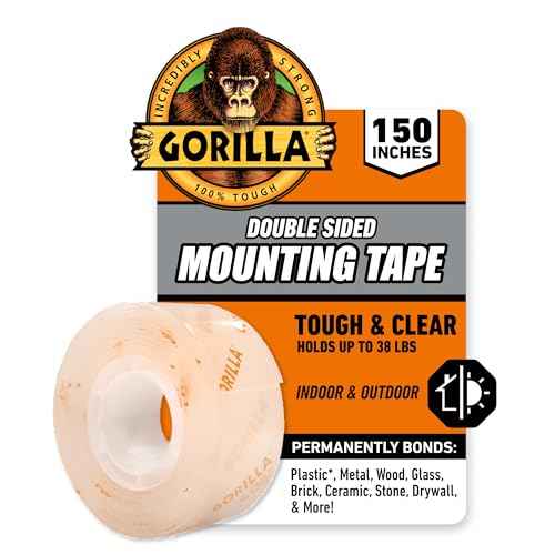 Gorilla Tough & Clear Double Sided Mounting Tape, Clear Tape, 1" x 150" (Pack of 1) - Weatherproof for Indoor or Outdoor