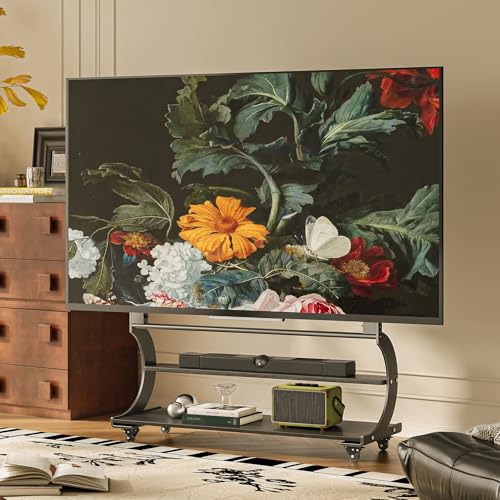Sythdio Matte Black Rolling TV Stand for 50-100 In TVs with 2-Tier Shelves