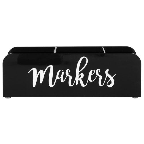 MyGift Whiteboard Marker Holder, Black Acrylic Wall Mounted or Tabletop Dry Erase Marker/Eraser/Cleaner Caddy with Cursive MARKERS Label