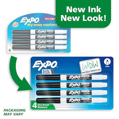 EXPO Dry Erase Markers, Low Odor Ink, Black, Fine Tip, 4 Count - Whiteboard, Calendar, Organization, Essential Supplies for Office, School, Classroom, Teachers
