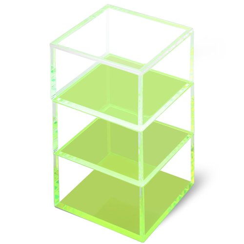 Acrylic Paper Clip Holder Stackable Paperclip Holders with Lid for Desk Small Office Supply Storage Boxes, Pack of 3, Neon Green