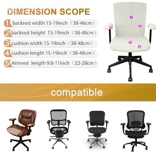Tallew Cream Office Chair Cover Set - Universal Stretch Slipcovers with Armrest Pads