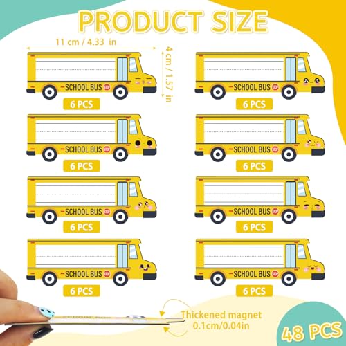 School Bus Magnetic Name Tags - Reusable Dry Erase Labels, Large Set, Whiteboard Office Supplies