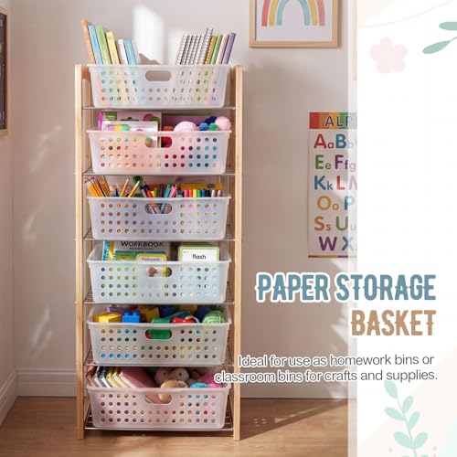 Geetery 6 Pack Classroom Storage Baskets with Handle, Clear - Organizer Bins