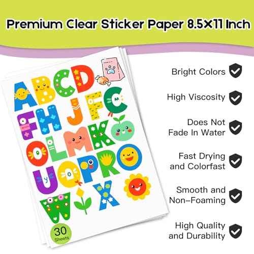 30 Sheets Premium Printable Vinyl Sticker Paper for Inkjet Printers Glossy White 8.5x11 Inch Waterproof & Vibrant Colours Retains Ink Well Tear Resistant Great for Cutting Machines