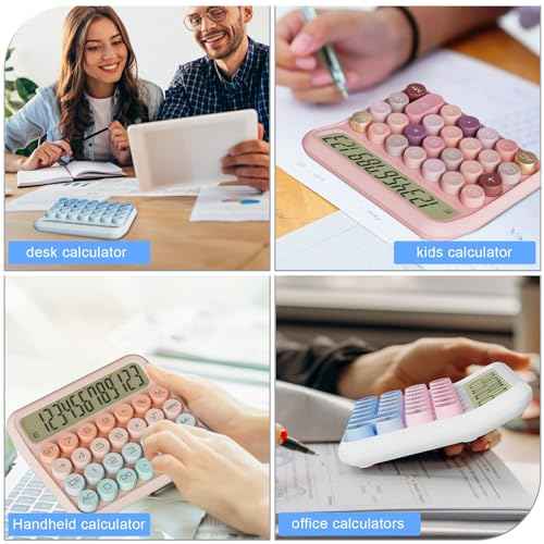 Mechanical Calculator 12 Digit Extra Large 5-Inch LCD Display, DECKLIT Battery Desk Calculator, Big Buttons Easy to Press Office Calculators Desktop, 15¡ÆTilt Screen for Kids Calculator(Gradient Pink)