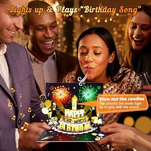 DIY Age Birthday Cards, 3D Pop-Up Firework Birthday Cards with Music & LED Lights, Happy Birthday Gifts for Mom, Women, Men, Kids, Dad, Father, Wife