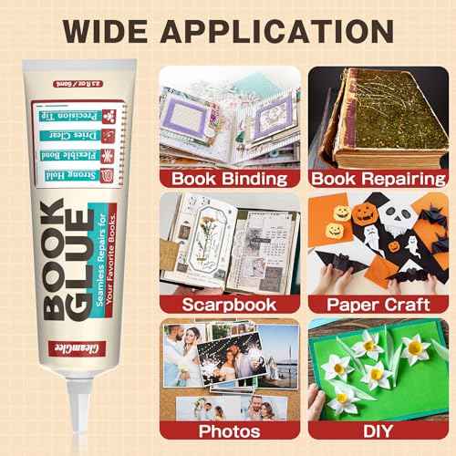 Book Glue, Dries Clear & Flexible Book Binding Glue Adhesive, Used for Bookbinding and Book Repair, Book Nook, Framing, Collages, Paper Art and Crafts - 60ml