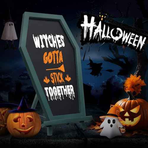 TOWON 17x10.5¡± Coffin Chalkboard Signs ? Gothic Tabletop Easel with Triple-Leg Stand, Magnetic Surface | Halloween Decorations, Spooky Gifts, Home & Boutiques, Restaurants Gothic Decor (Green)