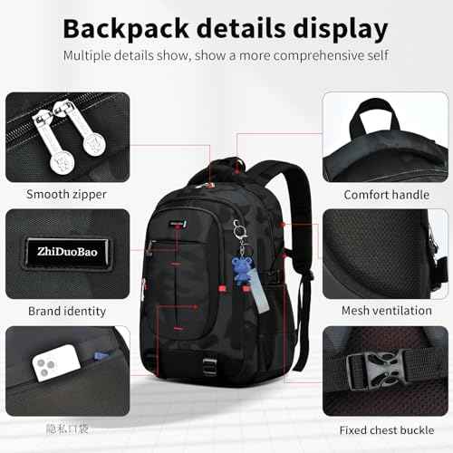 schoolbags for Middle school and high school student£¬high-capacity camo bookbags for Teens boys£¬Water Resistant Anti Theft Travel backpack with Computer compartment Fits 15.6 Inch Laptop
