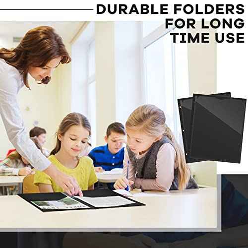 Henoyso 60 Pcs 2 Pocket Plastic Folders with Clear Front Pocket 3 Hole Punched File Folder Letter Size Take Home Documents Holder for Paper Holder Office Business Back to School Supply (Black)