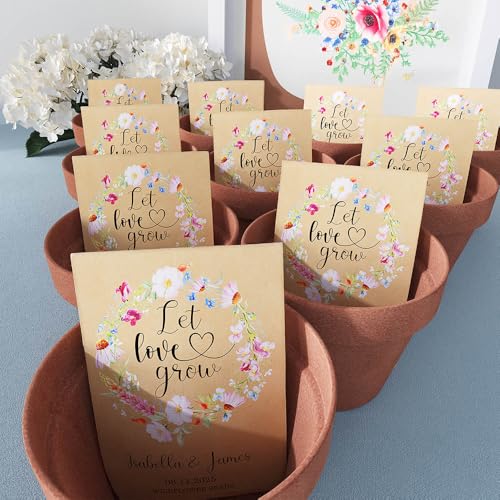 Personalized Wedding Seed Packet Favors with Names & Date, Kraft/White Envelopes, 20-300 pcs