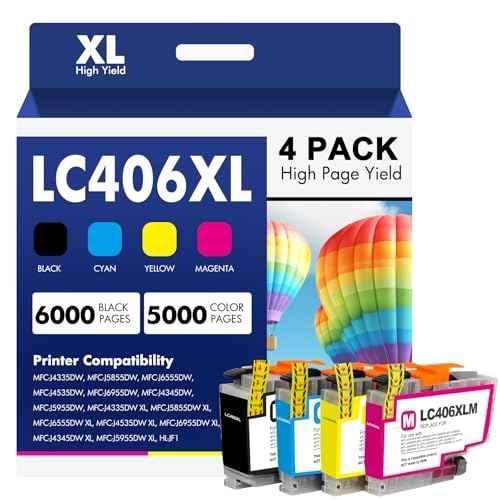 LC406XL LC406 Ink Cartridges for Brother Printer MFC-J4335DW MFC-J6555DW MFC-J5855DW MFC-J4535DW MFC-J6955DW MFC-J4345DW MFC-J5955DW HL-JF1 (4 Pack, Black Cyan Magenta Yellow)