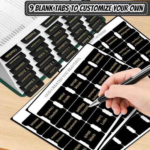 Bible Tabs, 75 Tabs, Laminated Bible Index Tabs for Women and Men, Bible Book Tabs for Easy Navigation, Large Print Easy to Read(Gold Foil Black)
