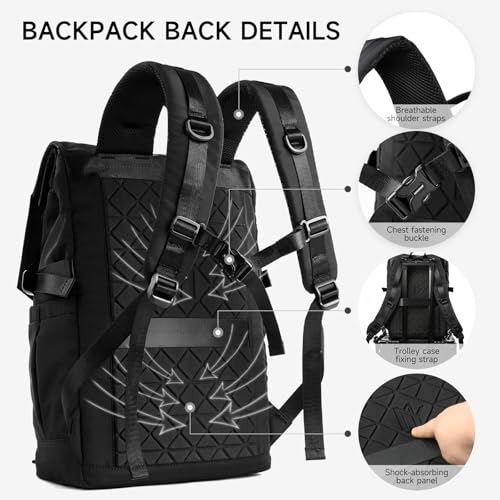 Rolltop Backpack for Men Flap Rucksack Expandable Fits 17 inch Laptop Roll Top Backpack for Commute Travel Hiking Urban Black (3 in 1)