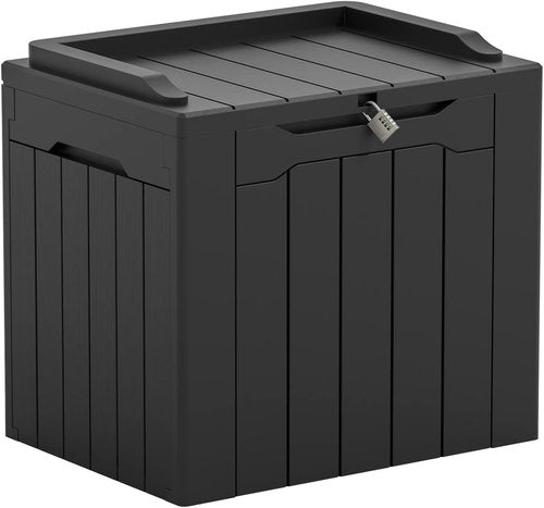 Greesum 31 Gal Resin Deck Box - Weatherproof Outdoor Storage for Patio & Garden Tools | Lockable, Black