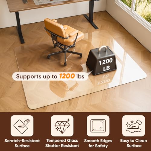 Chair Mat for Carpet - Office Chair Mat - Tempered Glass Floor 36" X 36¡° Transparent Heavy Duty Office Floor Protector with Noise-Free Gliding Shatterproof for Home Office Desk