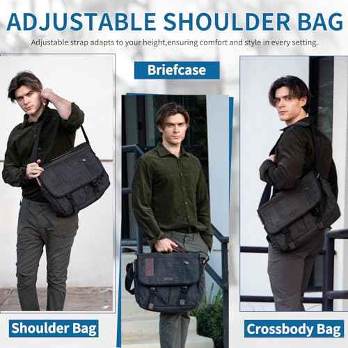 VX VONXURY 15.6 Inch Laptop Bag Mens Messenger Bag,Water Resistant Canvas Multipocket Satchel Shoulder Bag for Men, Business, Work, Travel, College