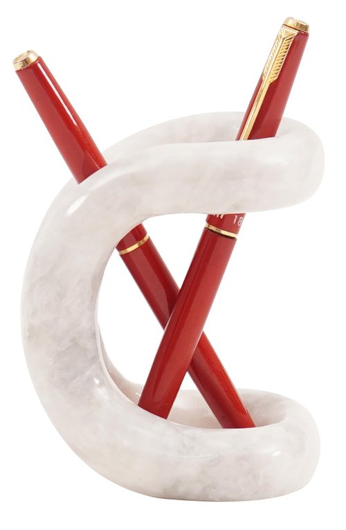 SPESHSTONES Marble Pen Holder 4 Inch White Desk Organizer for Office Accessories & School Supplies - Stone Pencil, Toothbrush & Makeup Brush Holders for Room Decor