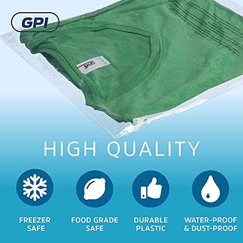 GPI - Pack of 100 12" X 15" Clear Self Seal Poly Bags, 1.5 Mil - Resealable Polybags with Adhesive strip & Suffocation Warning for Packaging T Shirts Clothing. Perfect for Shipping Supplies with FBA