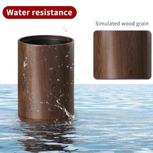 8L/2.1GAL Modern Metal Waste Bin with Realistic Wood Texture,Built-in Bag Holder,Open-Top Trash Bin for Bathroom,Home,Office,Living Room (2.1gal Round)