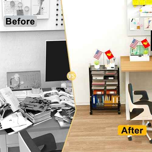 Teacher Rolling Cart Storage Organizer File Folder Rolling File Cart Under Desk 7-Tier Standing File Organizer on Wheels Mesh Paper Letter Sliding Trays for Home Office Study