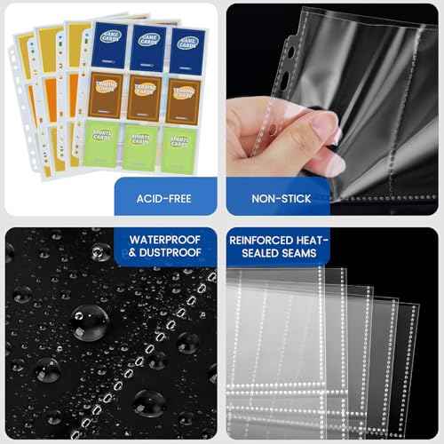 36pack Trading Card Sleeve, Holds 648 Cards, 9 Pocket Card Sleeves Binder Sheets for 3 Ring Binder, 11 Holes Trading Card Binder Sleeves Fit for MTG, Baseball, Game, Business Cards, Coupon