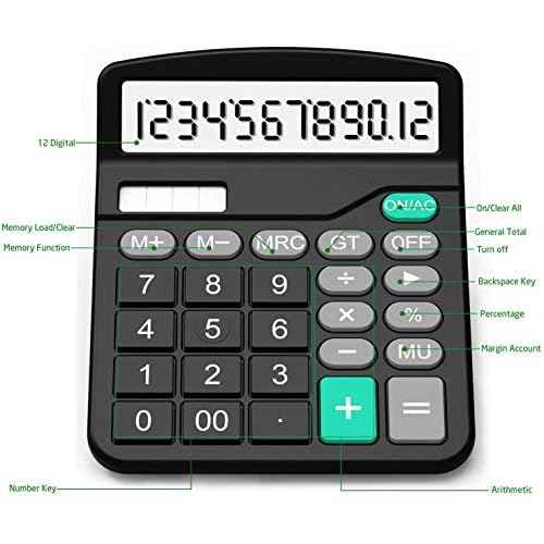 Calculator, Splaks 2 Pack Standard Functional Desktop Calculators Solar and AA Battery Dual Power Electronic Office Calculators with 12-Digit Large Display (1 Basic Black&1 Updated Silver)