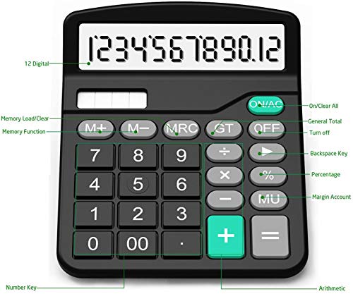 Splaks 2 Pack Desktop Calculators Dual Power Solar & Battery 12-Digit Large Display Black Silver