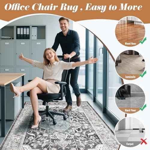 Office Chair Mat for Hardwood Tile Floor, 48"x60"Anti-Slip Under Desk Carpet Protector for Rolling Computer Chair Mat, Machine Washable Office Area Carpet (Chenille,Brown)