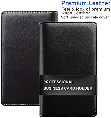 Sooez Leather Business Card Holder Organizer Black Classic Style, Fits 240 Cards