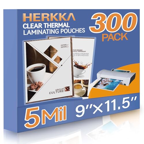 HERKKA 300 Pack Laminating Sheets, Holds 8.5 x 11 Inch Sheets, 5 Mil Clear Thermal Laminating Pouches 9 x 11.5 Inch Lamination Sheet Paper for Laminator, Round Corner Letter Size