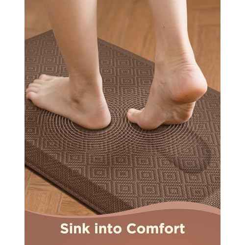 Ophanie Kitchen Mats for Floor, 3/4 Inch Thick Kitchen Rugs, 20x32 Anti Fatigue Standing Cushioned Mat, Waterproof,Comfort Ergonomic Mat for Office, Home, Sink, Brown Non-Slip Bottom