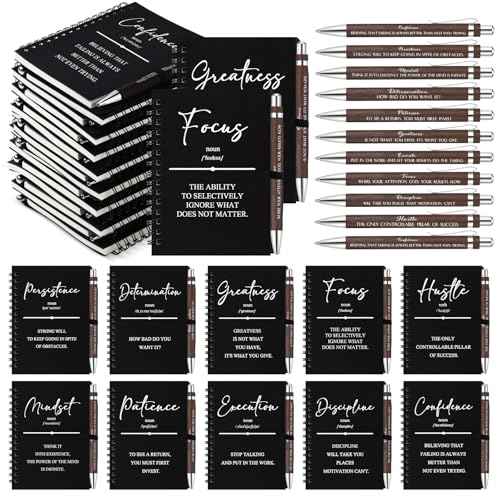 TecUnite 30 Sets Inspirational Spiral Notebooks Bulk with Motivational Bamboo Ballpoint Pens Thank You Gift Notepad Journal Employee Appreciation Gifts for Medical Assistant Staff Team Teacher (Black)