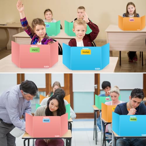 Ubenic 24-Pack Colorful Desk Dividers for Classrooms – Pink Orange Blue Green, Foldable Privacy Shields