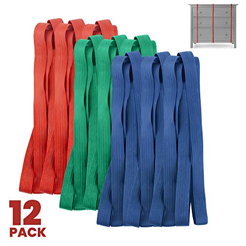 Kitchentoolz 12-Pack Moving Rubber Bands in 30/36/42in | Color-Coded Furniture & Blanket Straps