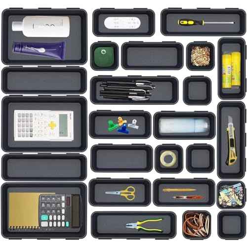 25 PCS Interlocking Desk Drawer Organizer Separator for Office,Bathroom,Kitchen,Makeup,Tool£¨4 Sizes£©