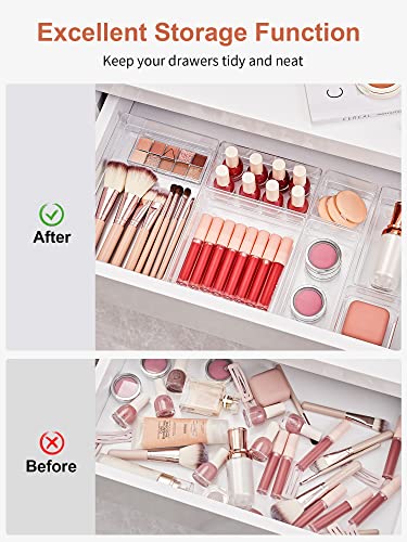 SMARTAKE 13-Piece Clear Drawer Organizer Set with 5 Sizes for Makeup, Office, Kitchen