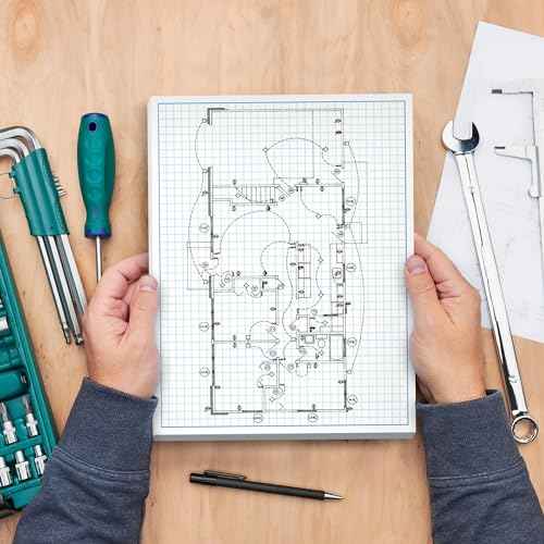 Graph Paper Pad for Blueprint Drawings, Drafting, Engineering Drawing, and Planning - Graph Paper 8.5x14 Blueprint Quadrille Grid Paper Pads with Blue Lines, High Brightness 50 Sheets (5-Pack)
