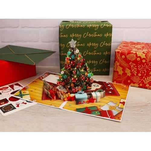 Ribbli Christmas Cards Light and Musical Christmas Tree Pop Up Card, with Envelope