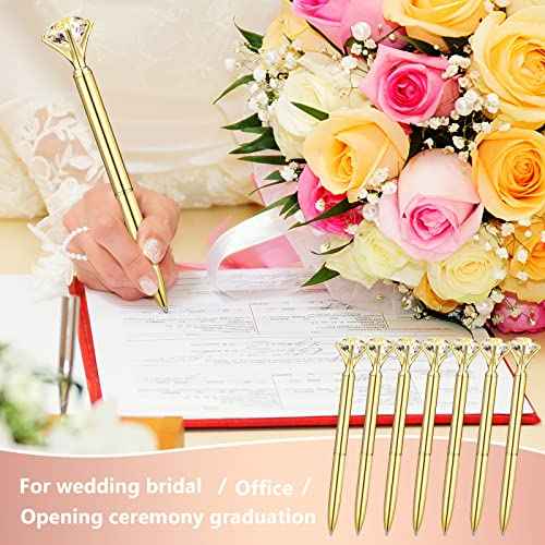 Leinuosen 50 Pcs Bulk Diamond Pens with Crystal Bridal Shower Gifts Metal Bling Ballpoint Pens with Black Ink for Bridal Shower Wedding Party Office School(Gold)