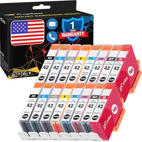 Cartlee Compatible Ink Cartridges Replacement for Canon CLI-42 PIXMA PRO-100 Pro100 100 100S CLI 42 16 Pack High Yield (2 Black, 2 Cyan, 2 Magenta, 2 Yellow, 2 PC, 2 Photo M, 2 Gray, 2 Light Gray)