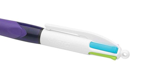 Bic 4 Colours Grip Retractable Ball Pens - Box of 12- Medium Point (1.0 mm) - Extra-Comfort Grip - Fashion Ink Colours