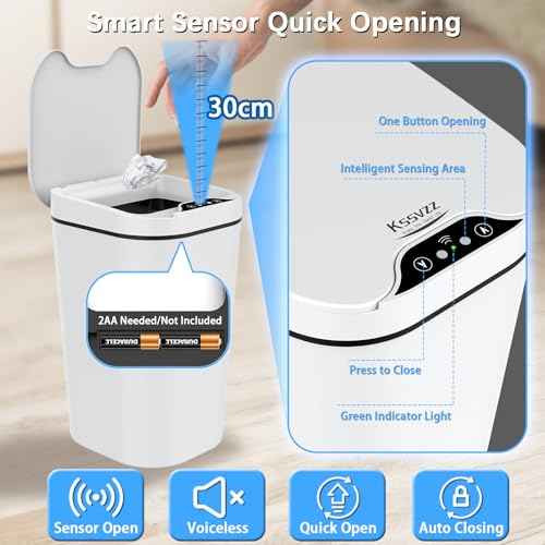 2 Pack Automatic Small Bathroom Trash Can with Lid - 2.5 Gallon Touchless Electric Garbage Can, Motion Sensor Smart Trash Bin, Slim Plastic Trashcan, Waterproof Wastebasket for Bedroom Office (White)