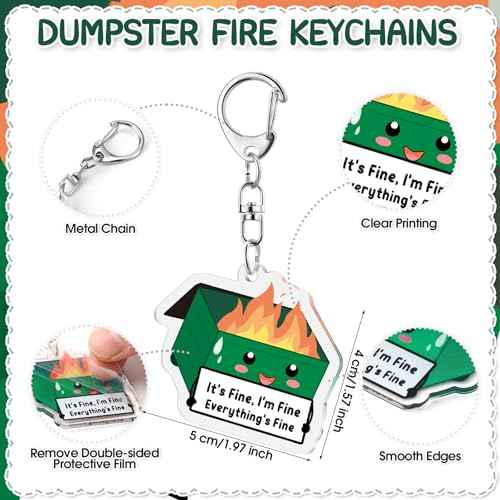 100 Sets Dumpster Fire Pen Gifts for Coworker Positive Funny Pens Dumpster Fire Desk Accessories Acrylic Keychains Bookmarks Support Gifts for Team Coworker Teachers Boss Nurse
