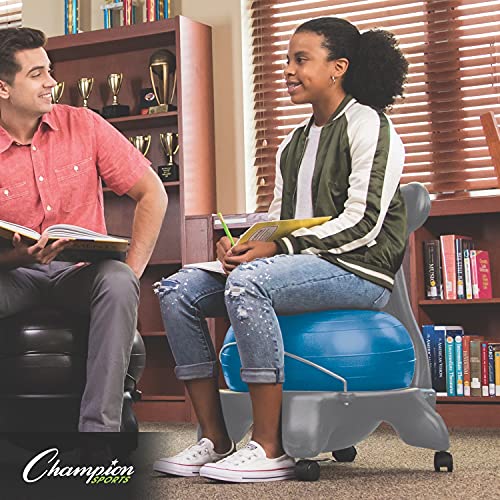 Champion Sports FitPro Balance Ball Chair with Wheels (Youth Chair, Gray & Blue)