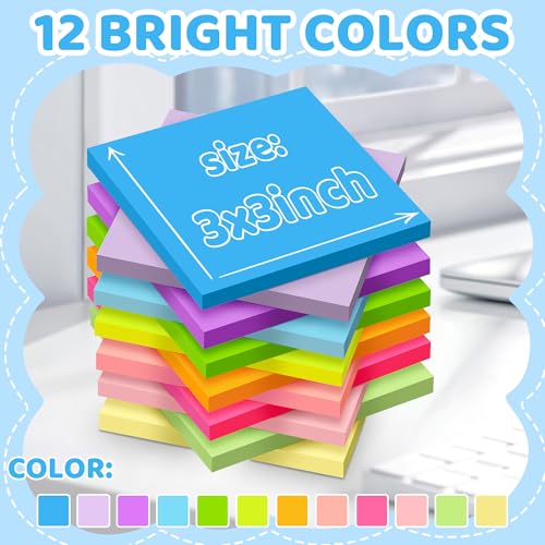 VIPSTAR Bright Colors 3x3 Inch Sticky Notes - 24 Pads, Self-Stick Reminder Pads